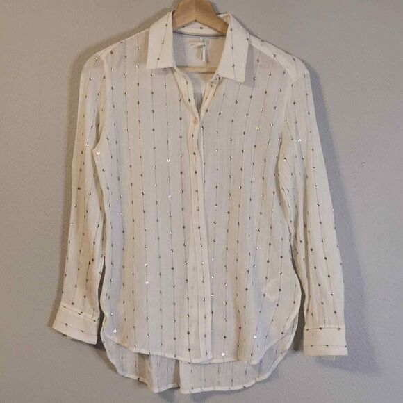 Anthropologie Feather & Bone Womens Button Up Top Size XS Striped Long Sleeve - Picture 1 of 7